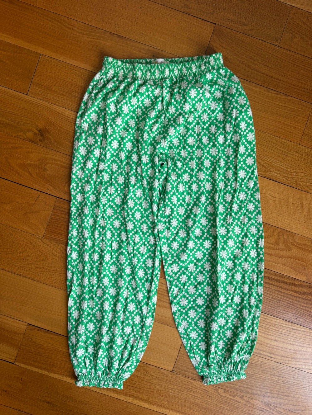 NEW MiniBoden Green and White Floral Stretch Baloon Block Print Pants